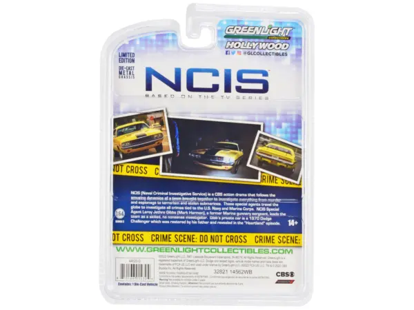 1970 Dodge Challenger R/T (Gibbs') Yellow with Black Stripes "NCIS" (2003) TV Series "Hollywood" Series 1/64 Diecast Model Car by Greenlight #2