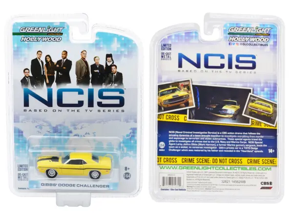 1970 Dodge Challenger R/T (Gibbs') Yellow with Black Stripes "NCIS" (2003) TV Series "Hollywood" Series 1/64 Diecast Model Car by Greenlight #3