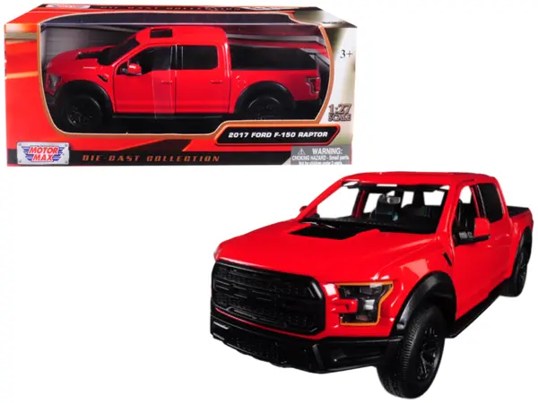 2017 Ford F-150 Raptor Pickup Truck Red with Black Wheels 1/27 Diecast Model Car by Motormax #1