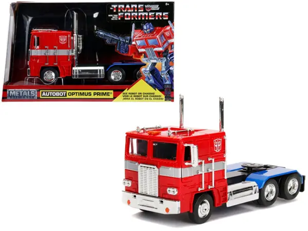 G1 Autobot Optimus Prime Truck Red with Robot on Chassis from "Transformers" TV Series "Hollywood Rides" Series 1/24 Diecast Model by Jada #1