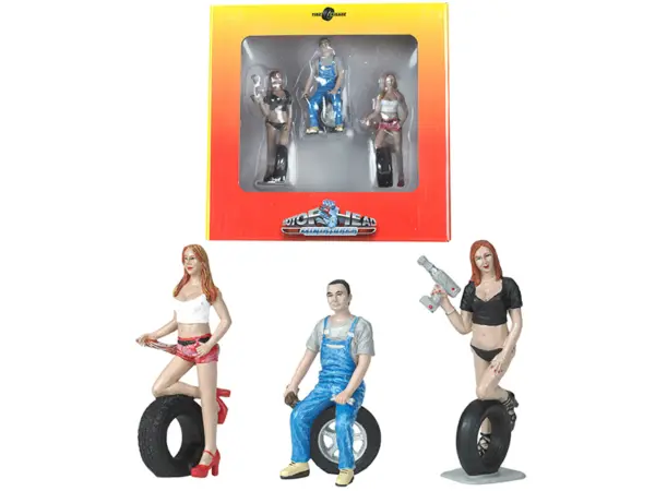 Andie, Derek and Michele Tire Brigade 3 piece Figurine Set 1/24 by Motorhead Miniatures #1