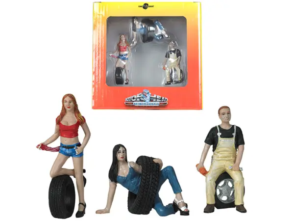 Val, Andie and Derek Tire Brigade 3 piece Figurine Set 1/24 by Motorhead Miniatures #1