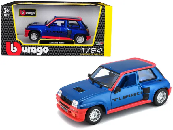 Renault 5 Turbo Metallic Blue with Red Accents 1/24 Diecast Model Car by Bburago #1