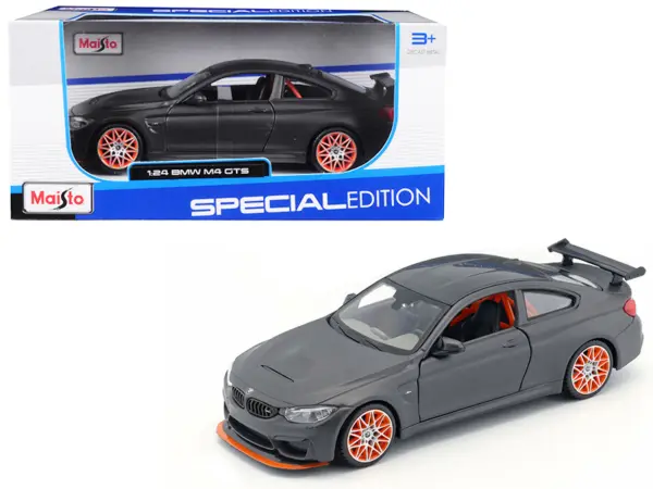 BMW M4 GTS Gray with Carbon Top and Orange Wheels 1/24 Diecast Model Car by Maisto #1
