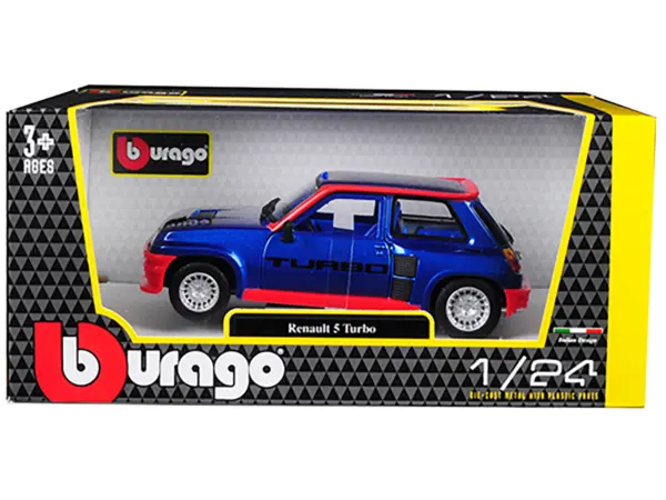 Renault 5 Turbo Metallic Blue with Red Accents 1/24 Diecast Model Car by Bburago #3