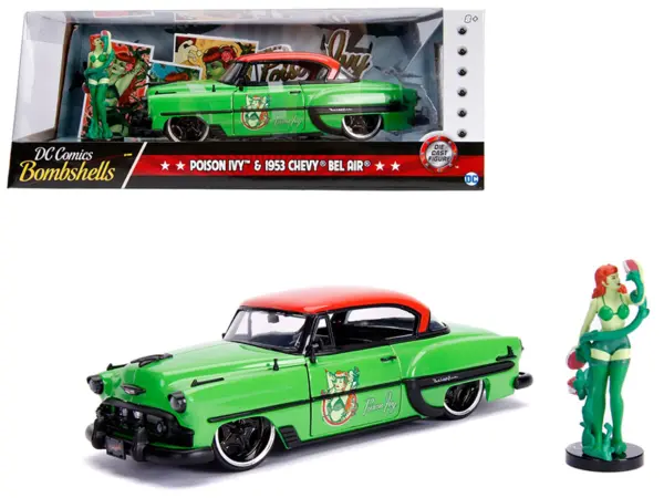 1953 Chevrolet Bel Air Green and Red Top with Poison Ivy Diecast Figure "DC Comics Bombshells" Series 1/24 Diecast Model Car by Jada #1