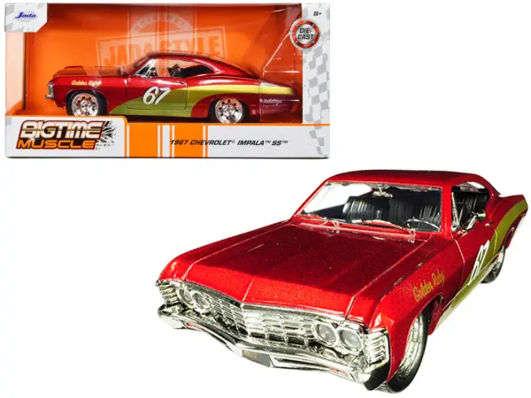 1967 Chevrolet Impala SS #67 "Golden Ruby" Red with Gold Stripes "Bigtime Muscle" 1/24 Diecast Model Car by Jada #1