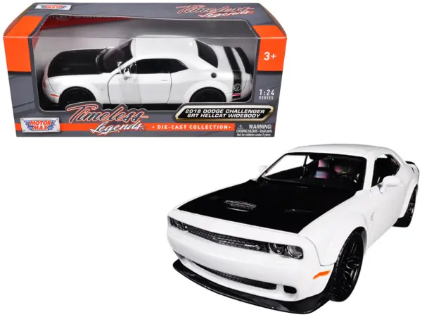 2018 Dodge Challenger SRT Hellcat Widebody White with Black Hood 1/24 Diecast Model Car by Motormax #1