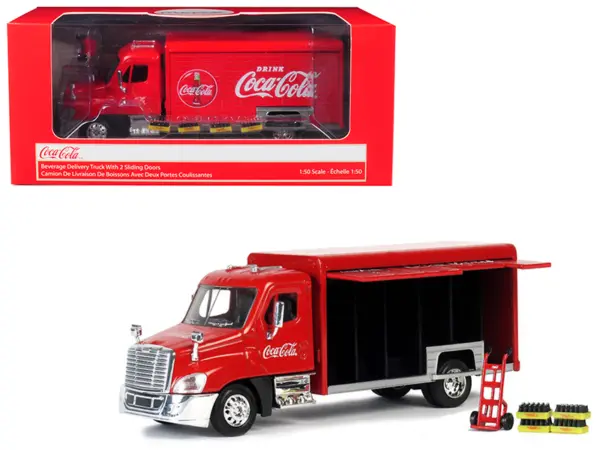 Beverage Delivery Truck "Coca-Cola" with Handcart and 4 Bottle Cases 1/50 Diecast Model by Motorcity Classics #1