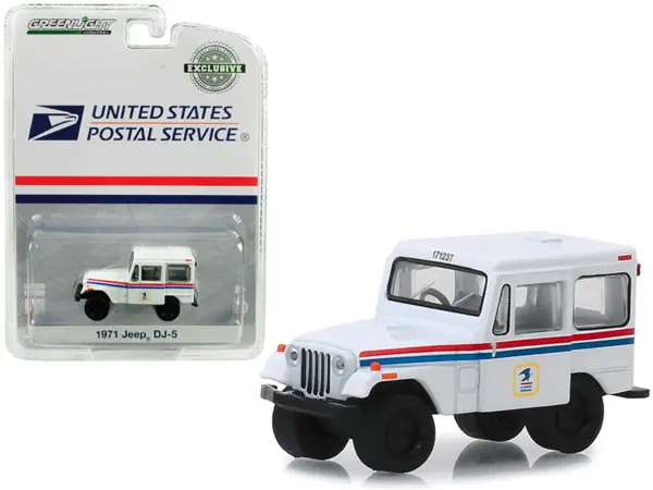 1971 Jeep DJ-5 White "United States Postal Service" (USPS) "Hobby Exclusive" 1/64 Diecast Model Car by Greenlight #1