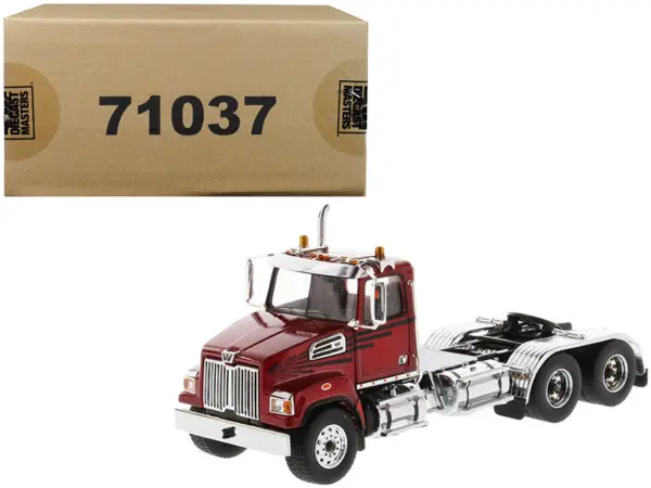 Western Star 4700 SF Tandem Day Cab Tractor Metallic Red 1/50 Diecast Model by Diecast Masters #1