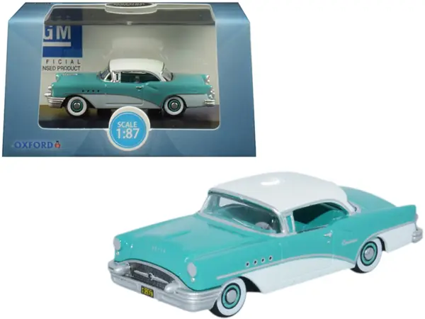 1955 Buick Century Turquoise and Polo White 1/87 (HO) Scale Diecast Model Car by Oxford Diecast #1