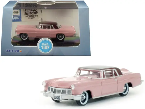 1956 Lincoln Continental Mark II Pink with Dubonnet Red Top 1/87 (HO) Scale Diecast Model Car by Oxford Diecast #1