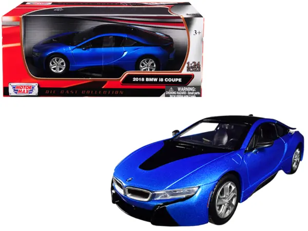 2018 BMW i8 Coupe Metallic Blue with Black Top 1/24 Diecast Model Car by Motormax #1