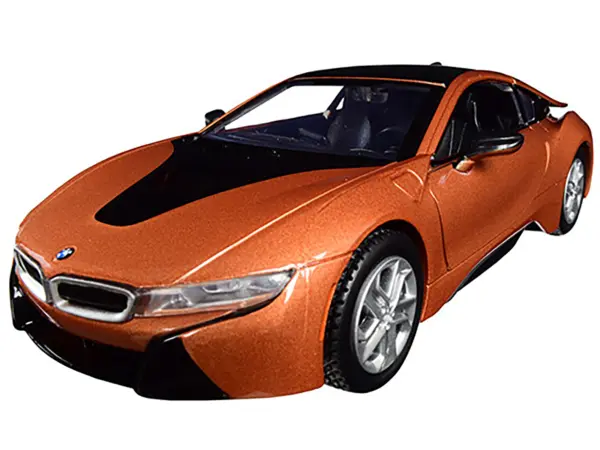 2018 BMW i8 Coupe Metallic Orange with Black Top 1/24 Diecast Model Car by Motormax #2