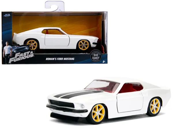 Roman's Ford Mustang White with Black Stripes and Red Interior "Fast & Furious" Movie 1/32 Diecast Model Car by Jada #1