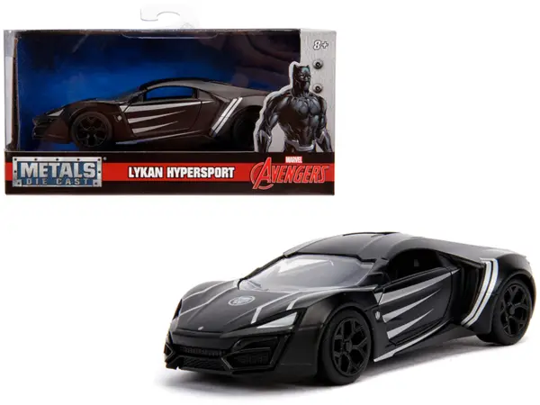 Lykan Hypersport Matt Black "Black Panther" Theme "Avengers" "Marvel" Series 1/32 Diecast Model Car by Jada #1