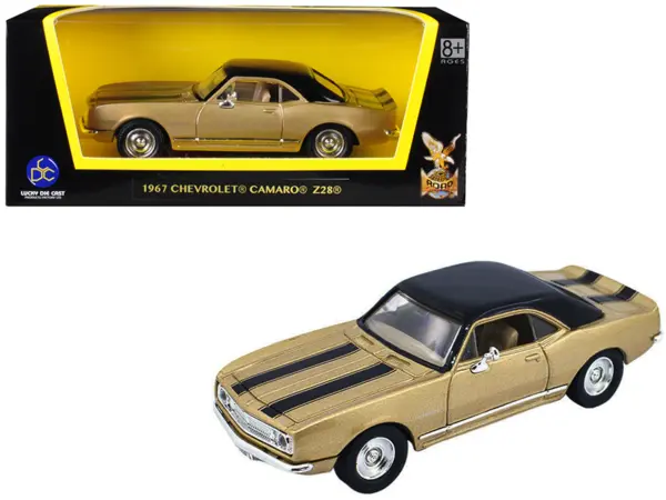 1967 Chevrolet Camaro Z-28 Gold with Black Stripes and Black Top 1/43 Diecast Model Car by Road Signature #1