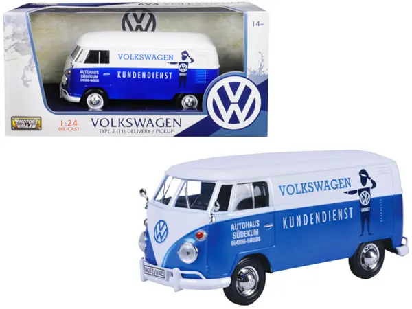 Volkswagen Type 2 (T1) Delivery Van Autohaus Sudekum "Kundendienst" Candy Blue and White 1/24 Diecast Model Car by Motormax #1