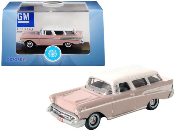 1957 Chevrolet Nomad Dusk Pearl Pink with Imperial Ivory Top 1/87 (HO) Scale Diecast Model Car by Oxford Diecast #1