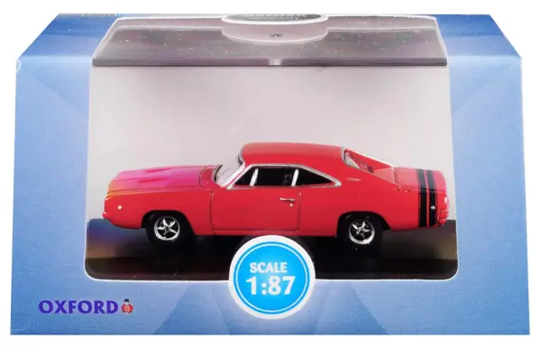 1968 Dodge Charger Bright Red with Black Stripes 1/87 (HO) Scale Diecast Model Car by Oxford Diecast #3