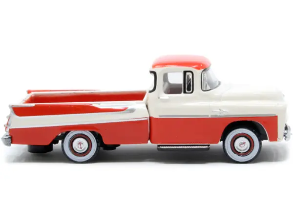 1957 Dodge D100 Sweptside Pickup Truck Tropical Coral and Glacier White 1/87 (HO) Scale Diecast Model Car by Oxford Diecast #2