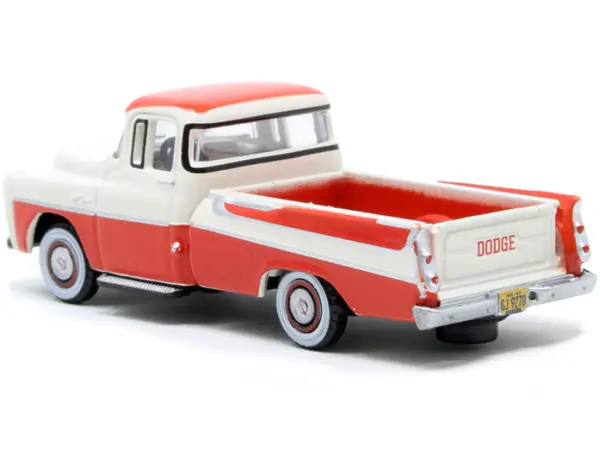 1957 Dodge D100 Sweptside Pickup Truck Tropical Coral and Glacier White 1/87 (HO) Scale Diecast Model Car by Oxford Diecast #3