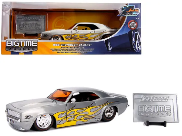 1969 Chevrolet Camaro Raw Metal with Yellow Flames "Bigtime Muscle" "Jada 20th Anniversary" 1/24 Diecast Model Car by Jada #1