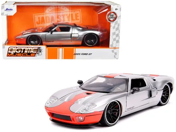 2005 Ford GT Silver with Orange Stripe "Bigtime Muscle" 1/24 Diecast Model Car by Jada #1