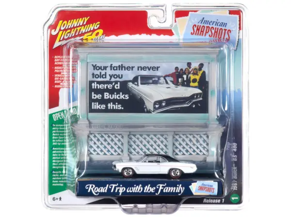1967 Buick GS 400 White with "Buick" City Billboard "Johnny Lightning 50th Anniversary" 1/64 Diecast Model Car by Johnny Lightning #3