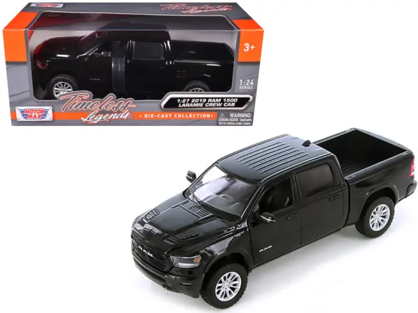 2019 RAM 1500 Laramie Crew Cab Pickup Truck Black 1/24 Diecast Model Car by Motormax #1
