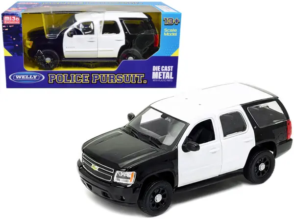 2008 Chevrolet Tahoe Unmarked Police Car Black and White 1/24 Diecast Model Car by Welly #1