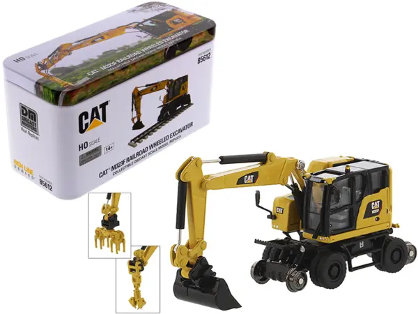 CAT Caterpillar M323F Railroad Wheeled Excavator with 3 Accessories (Safety Yellow Version) "High Line" Series 1/87 (HO) Scale Diecast Model by Diecast Masters #1