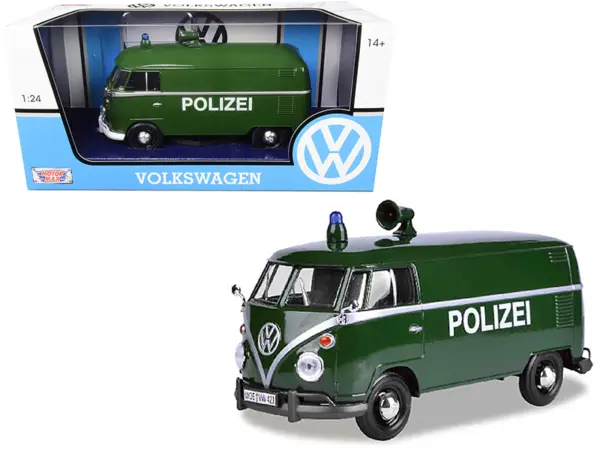 Volkswagen Type 2 (T1) Police Van "Polizei" Dark Green 1/24 Diecast Model Car by Motormax #1