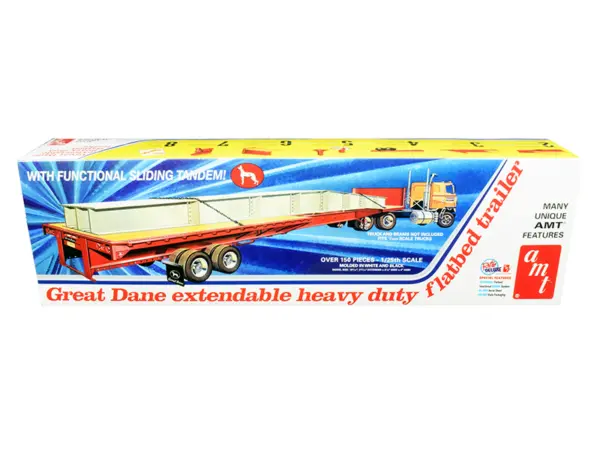 Skill 3 Model Kit Great Dane Extendable Heavy Duty Flat Bed Trailer with Functional Sliding Tandem 1/25 Scale Model by AMT #1