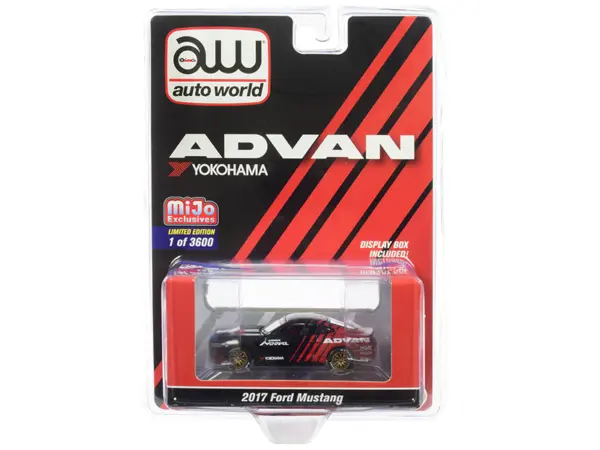 2017 Ford Mustang "ADVAN Yokohama" Red and Black Limited Edition to 3600 pieces Worldwide 1/64 Diecast Model Car by Auto World #1