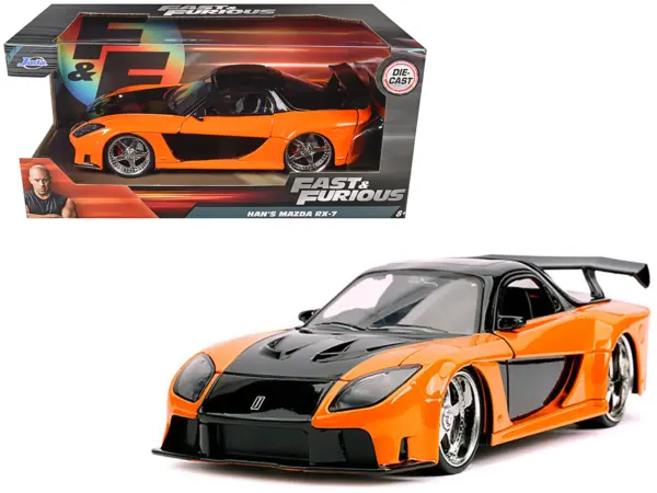 Han's Mazda RX-7 RHD (Right Hand Drive) Orange and Black "Fast & Furious" Movie 1/24 Diecast Model Car by Jada #1