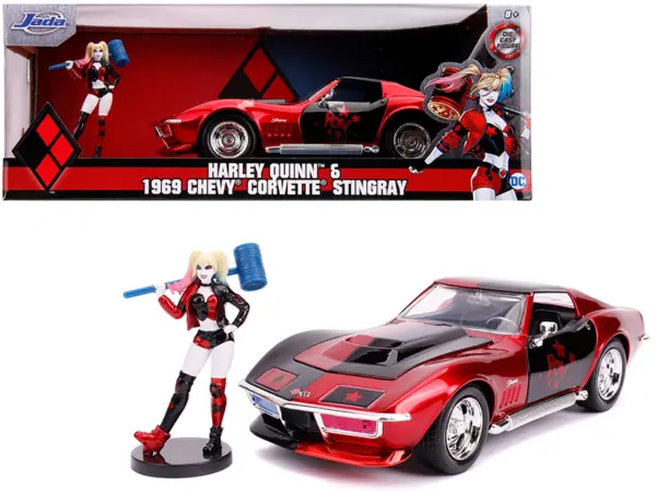 1969 Chevrolet Corvette Stingray with Harley Quinn Diecast Figurine "DC Comics" Series 1/24 Diecast Model Car by Jada #1