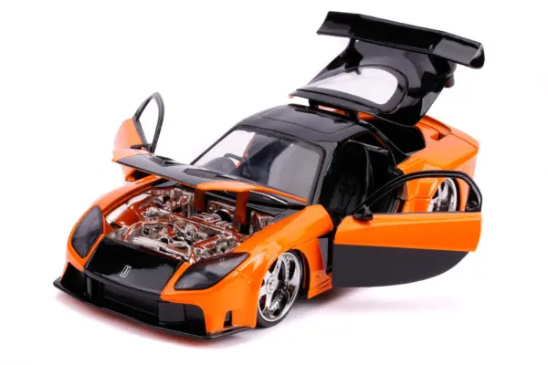 Han's Mazda RX-7 RHD (Right Hand Drive) Orange and Black "Fast & Furious" Movie 1/24 Diecast Model Car by Jada #2