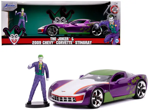 2009 Chevrolet Corvette Stingray with Joker Diecast Figurine "DC Comics" Series 1/24 Diecast Model Car by Jada #1