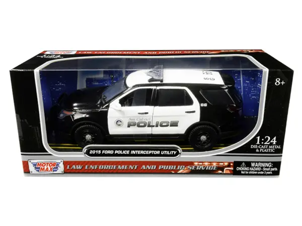2015 Ford Police Interceptor Utility "San Gabriel Police" (California) Black and White 1/24 Diecast Model Car by Motormax #1
