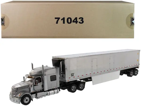 International LoneStar Sleeper Cab Silver with 53' Reefer Refrigerated Chrome Plated Van Trailer "Transport Series" 1/50 Diecast Model by Diecast Masters #1