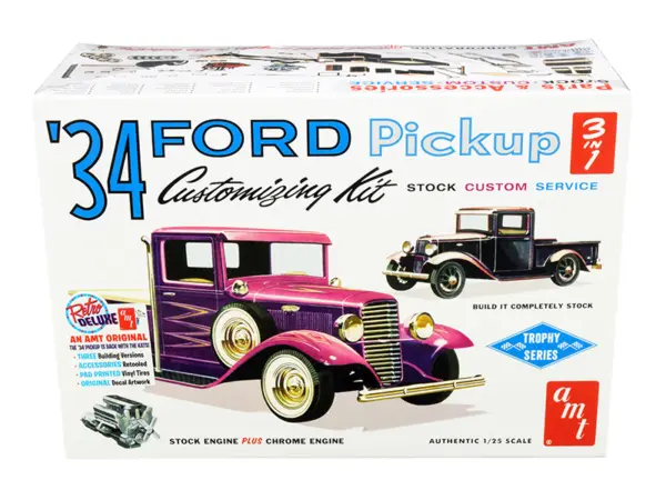 Skill 2 Model Kit 1934 Ford Pickup Truck 3 in 1 Kit "Trophy Series" 1/25 Scale Model by AMT #1