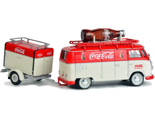 1960 Volkswagen T1 Kombi Van with Trailer Red and Cream "Coca Cola" 1/43 Diecast Model Car by Motorcity Classics #2