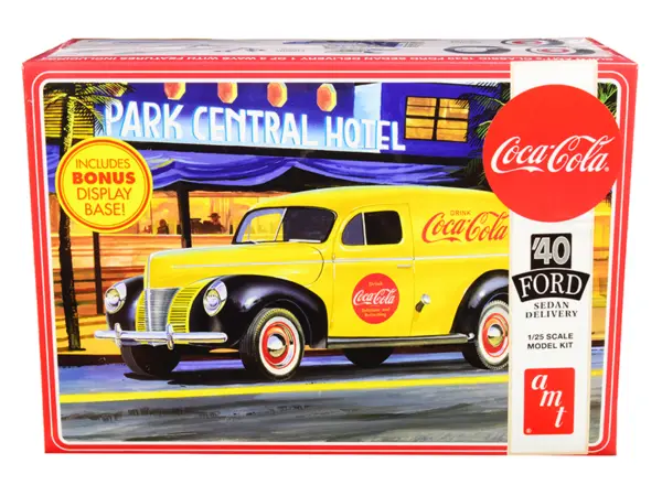 Skill 3 Model Kit 1940 Ford Sedan Delivery Van "Coca-Cola" with Display Base 1/25 Scale Model by AMT #1