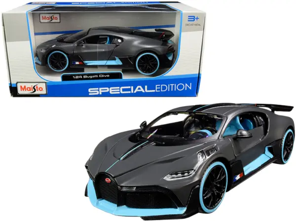 Bugatti Divo Satin Charcoal Gray with Carbon and Blue Accents "Special Edition" 1/24 Diecast Model Car by Maisto #1