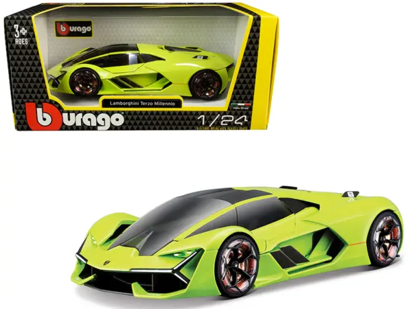 Lamborghini Terzo Millennio Lime Green with Black Top and Carbon Accents 1/24 Diecast Model Car by Bburago #1