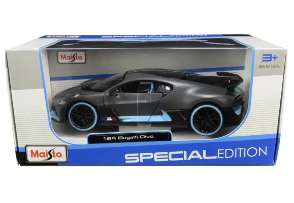 Bugatti Divo Satin Charcoal Gray with Carbon and Blue Accents "Special Edition" 1/24 Diecast Model Car by Maisto #3
