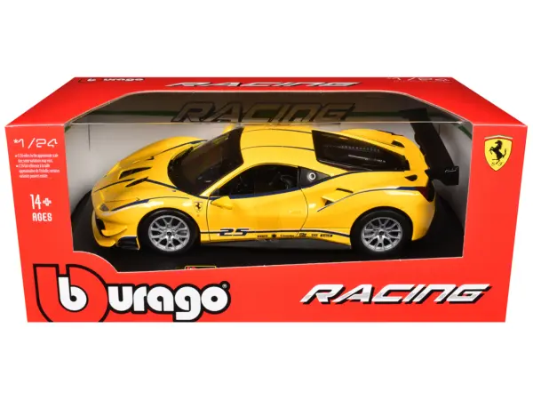 Ferrari 488 Challenge #25 Yellow with Blue Stripes "Ferrari Racing" 1/24 Diecast Model Car by Bburago #3