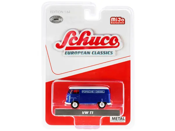 Volkswagen T1 Panel Bus "Porsche Diesel" Blue with White Top "European Classics" Series Limited Edition to 3600 pieces Worldwide 1/64 Diecast Model by Schuco #1